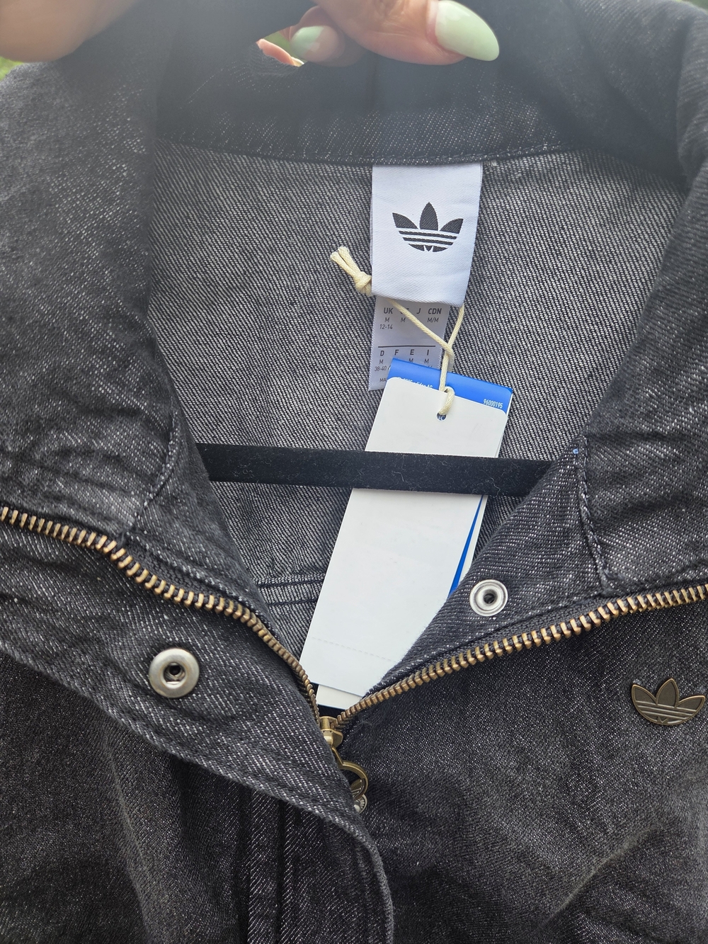 adidas Black Washed Denim Cropped Bomber Jacket - Picture 3 of 3